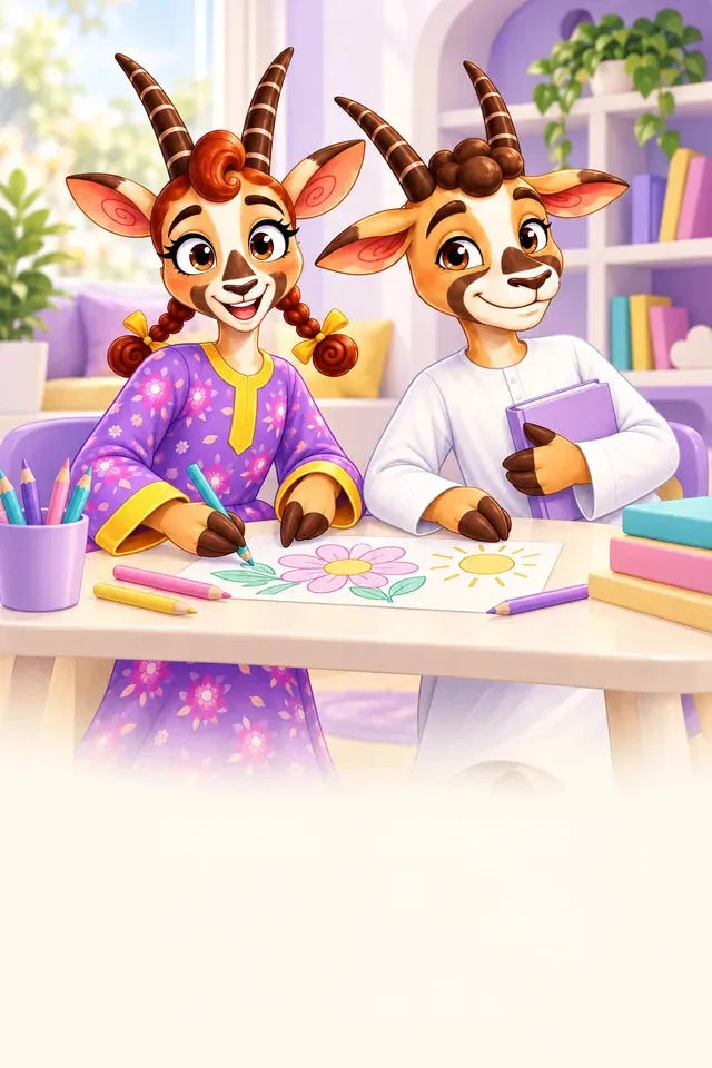 غيث ومها يجربان الرسم والتلوين معًا